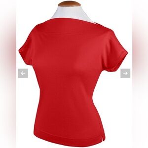 Vivien Of Holloway Cap Sleeve Slash Neck Top Sz L in Bright Red, 50s pinup style